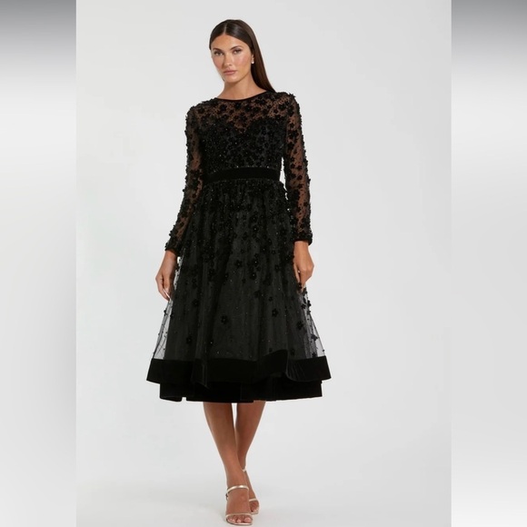 NWT | Mac Duggal 67007 Black Long Sleeve Fit & Flare Dress Size 8 - Picture 3 of 17